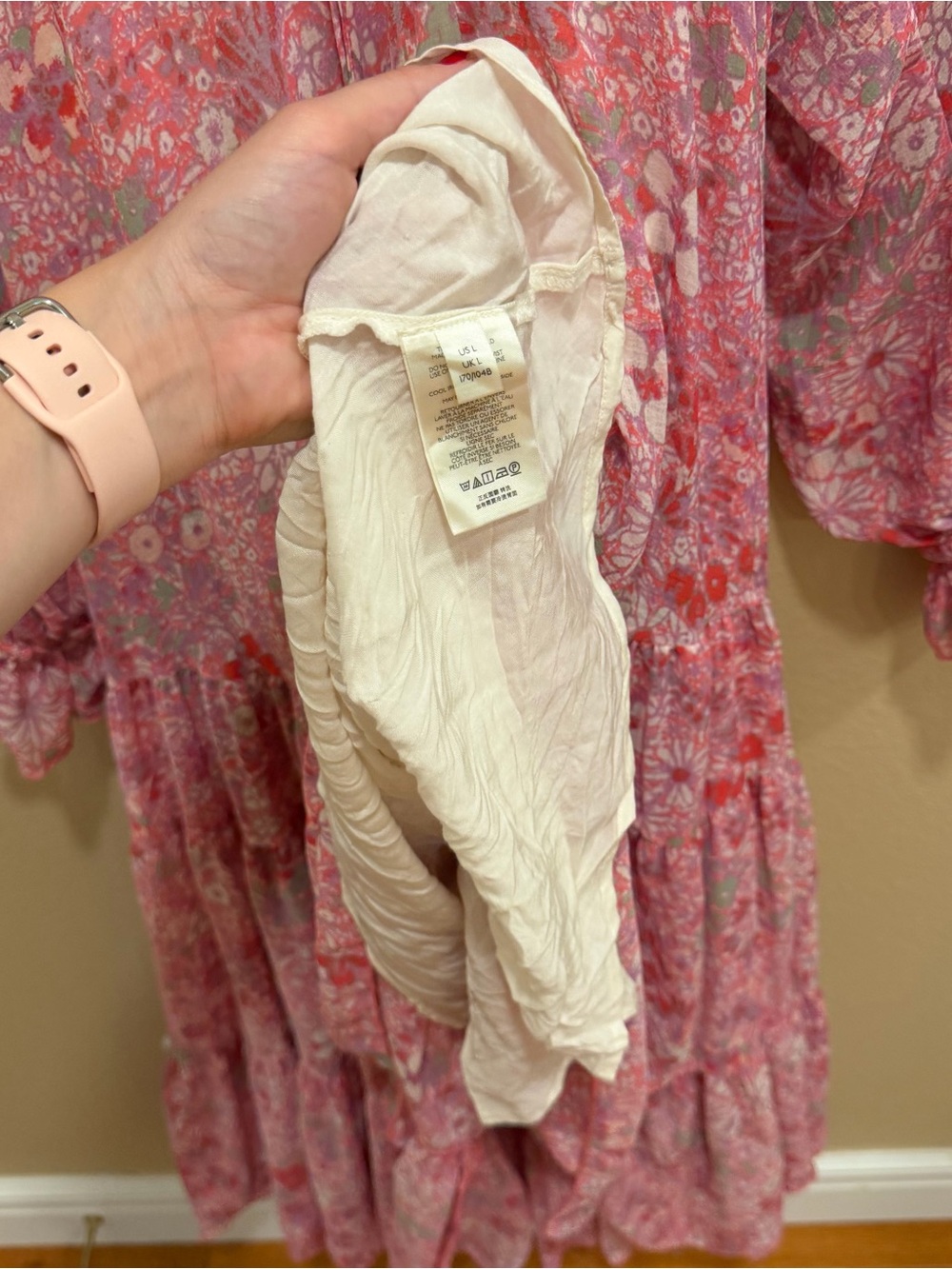 Free People Feelin Groovy Long Sleeve Pink Floral Tiered Maxi Dress Large - Picture 8 of 13